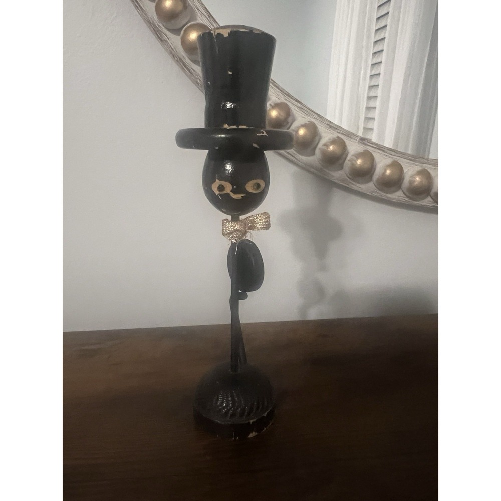 Primitive Folk Art Wood Gentleman Figure Top Hat 8" – As Is